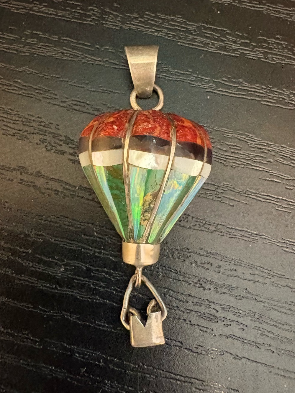 Reynetsa Leland zuni pendant hot air balloon sterling silver 925 mixed stone 2”